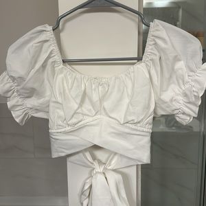 SimpleFun Women's Summer Ruffle Crop Top Short Sleeve Off Shoulder Blouse Tie Up